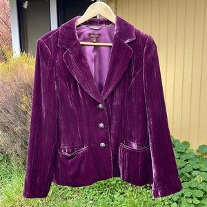 Textured, purple velvet blazer.